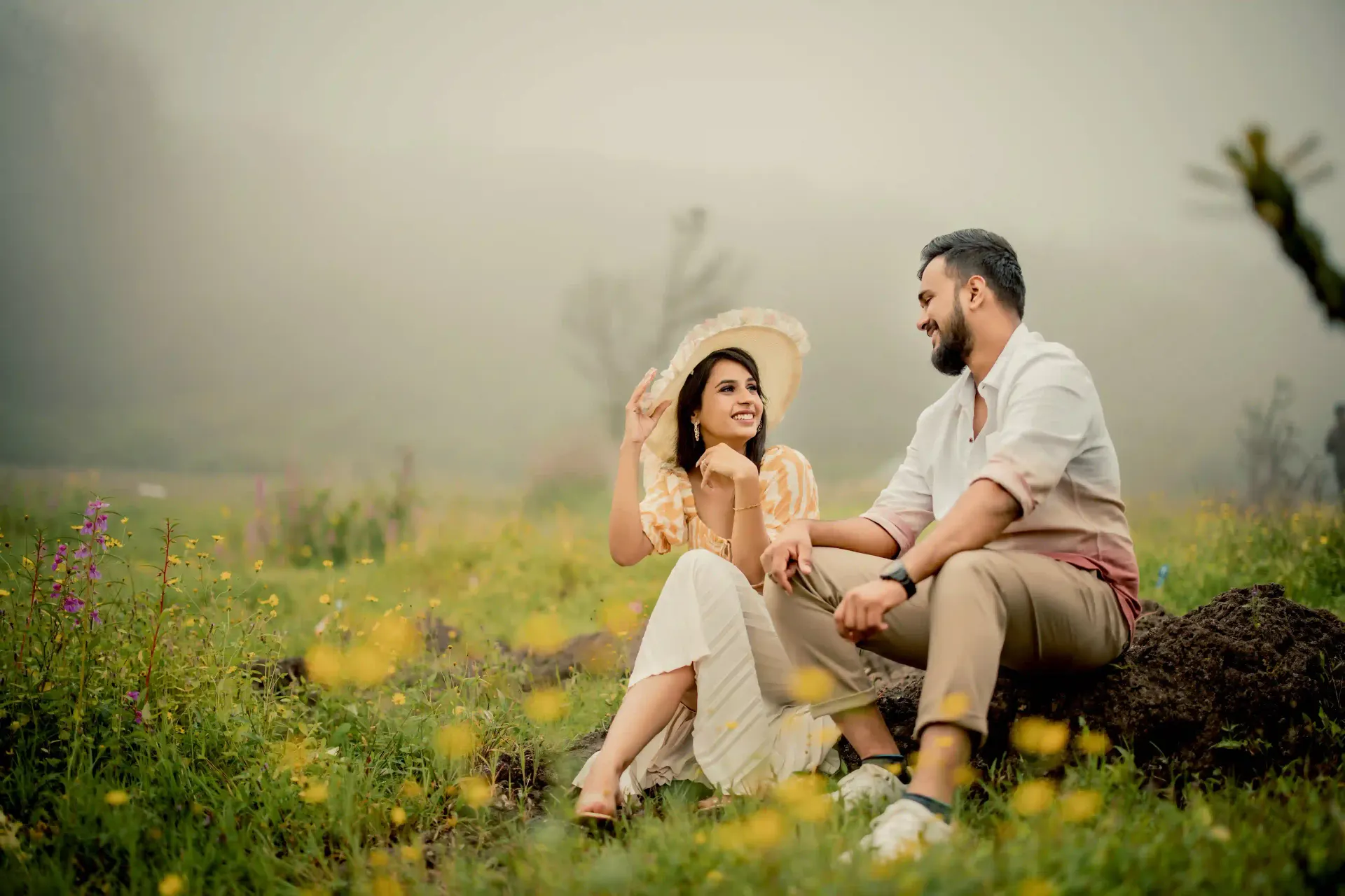The couple photographed outdoors before the wedding